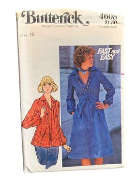 Butterick 4608 Sewing Pattern Misses Dress Top Size 12 Uncut